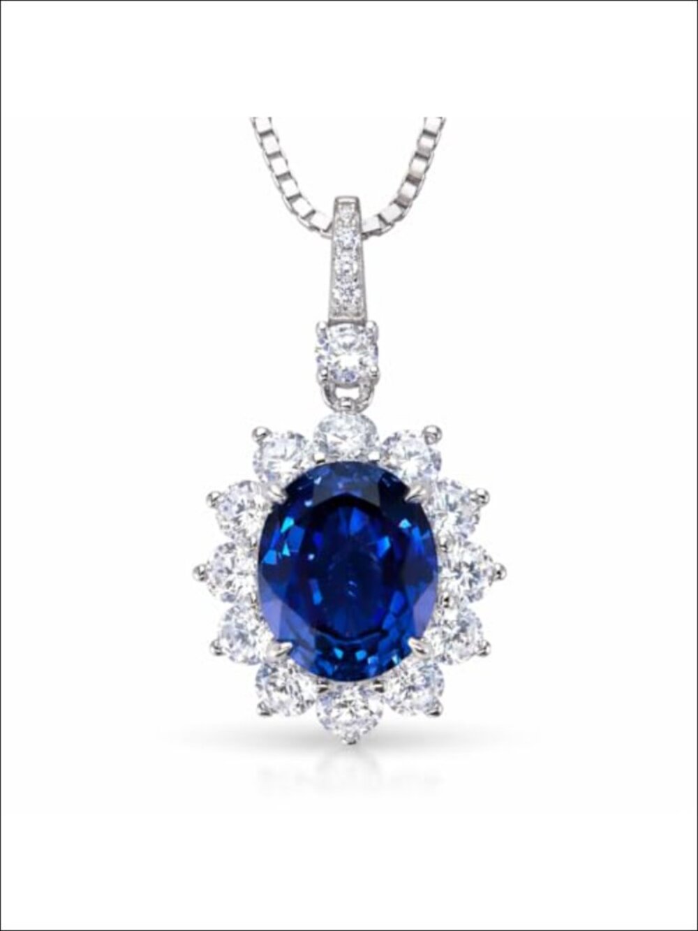 3.75ct Lab Grown Sapphire Pendant Necklace 925 Sterling Silver Princess Diana